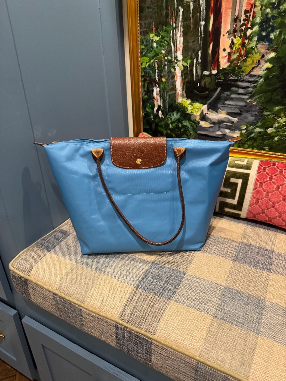 SOLD LONGCHAMP Le Preage Original - Cornflower Blue Nylon Leather Shoulder Bag